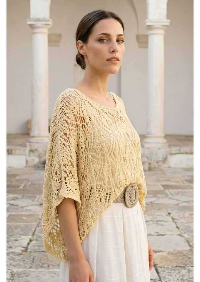 Bluza crosetata din macrame galbena cu fir lurex