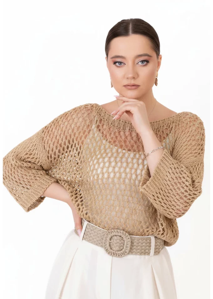 Bluza crosetata din macrame gold cu fir lurex