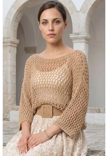 Bluza crosetata din macrame gold cu fir lurex