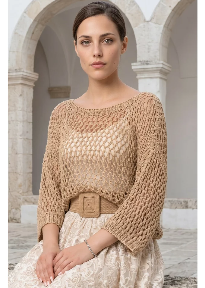 Bluza crosetata din macrame gold cu fir lurex