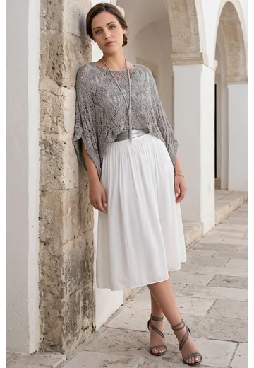 Bluza crosetata din macrame gri albastrui cu fir lurex