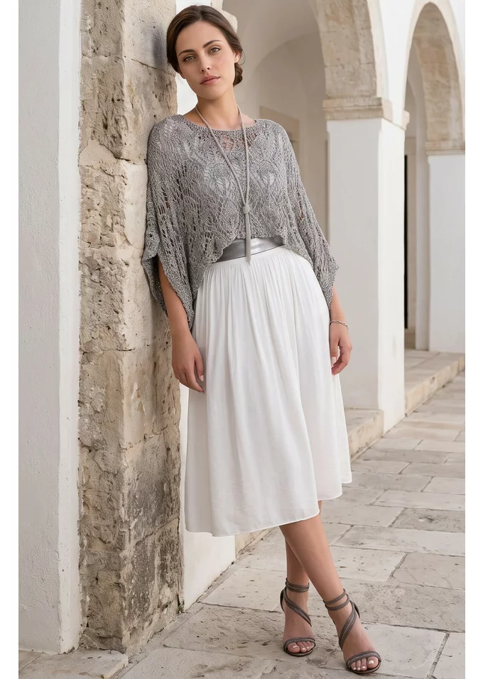 Bluza crosetata din macrame gri albastrui cu fir lurex