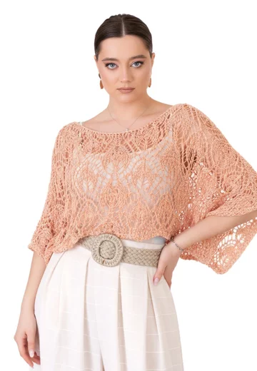 Bluza crosetata din macrame orange cu fir lurex