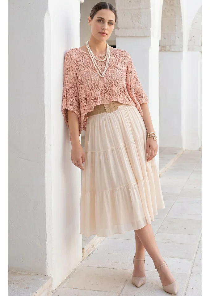 Bluza crosetata din macrame orange cu fir lurex