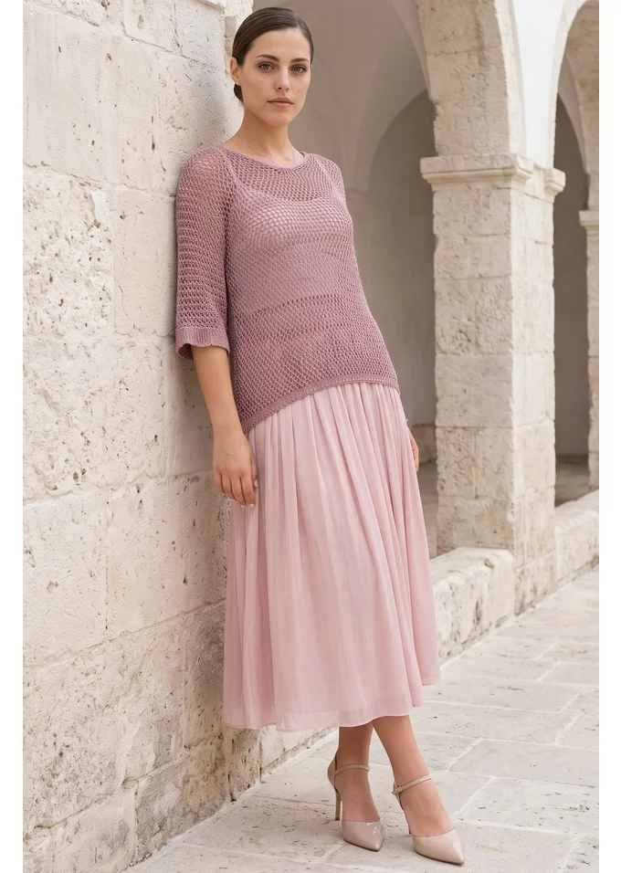 Bluza crosetata din macrame roz cu fir lurex