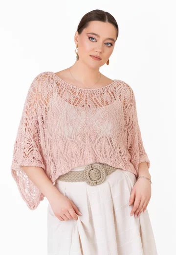 Bluza crosetata din macrame roze cu fir lurex