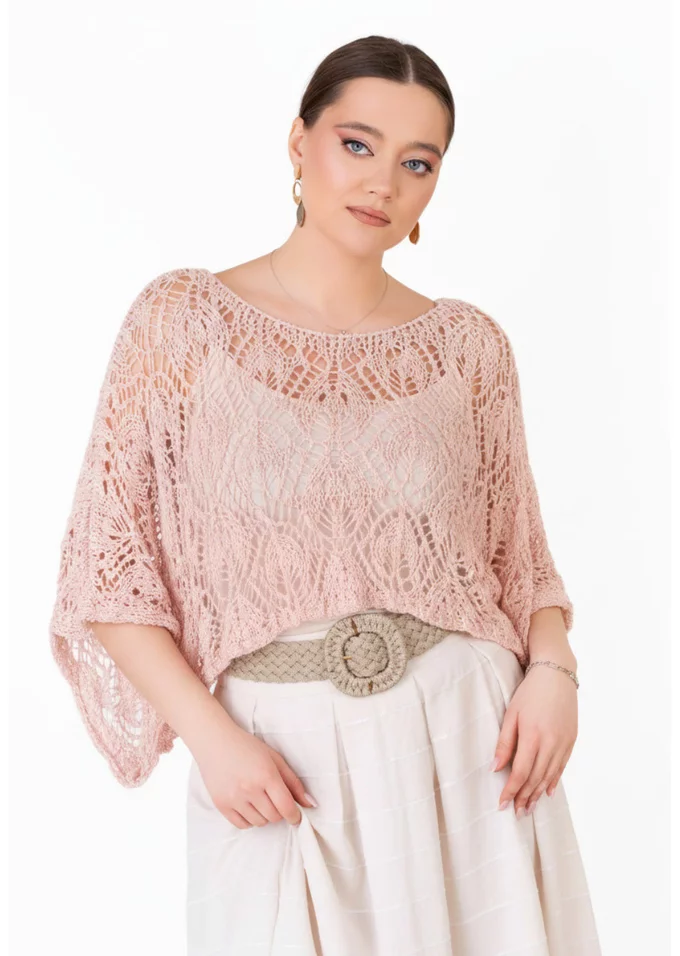 Bluza crosetata din macrame roze cu fir lurex