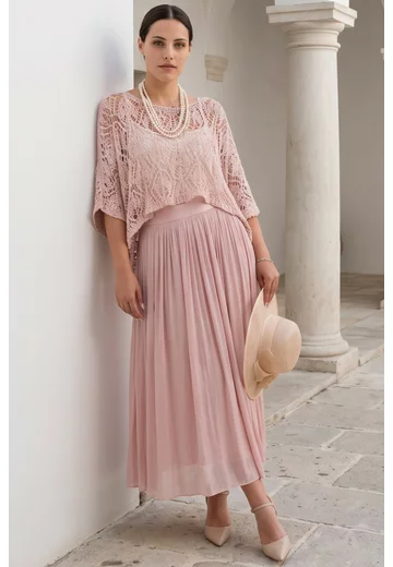 Bluza crosetata din macrame roze cu fir lurex