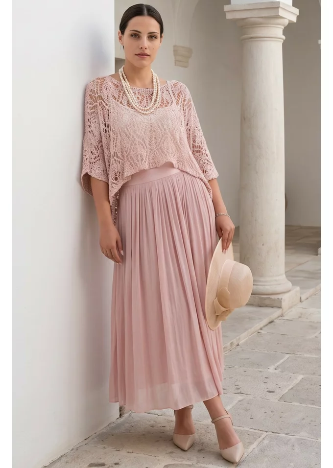 Bluza crosetata din macrame roze cu fir lurex