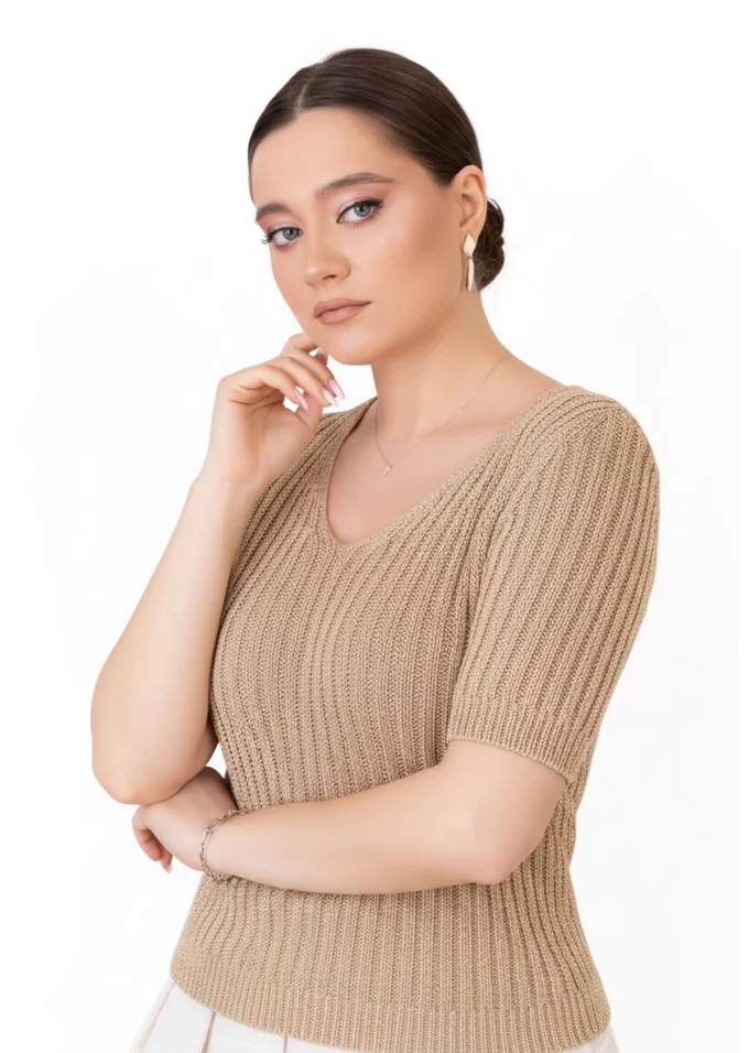 Bluza crosetata  gold cu decoolteu in V