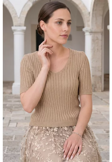 Bluza crosetata  gold cu decoolteu in V