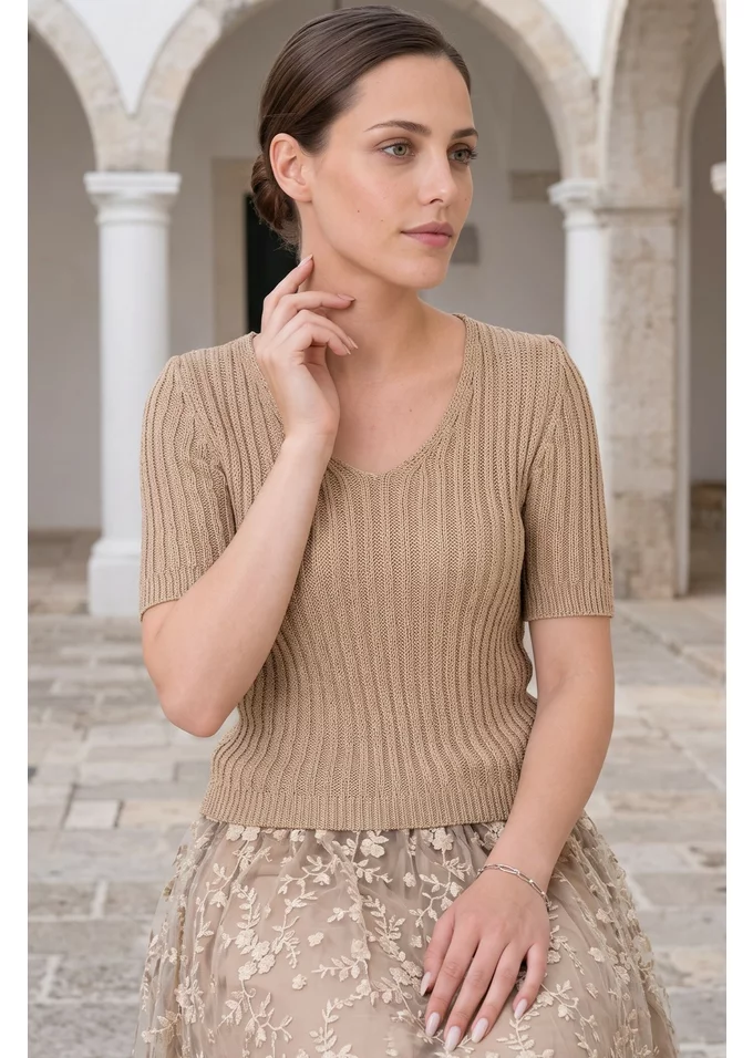 Bluza crosetata  gold cu decoolteu in V