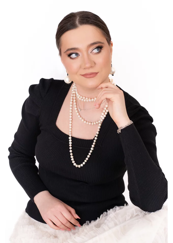 Bluza cu maneca lunga neagra cu decolteu patrat