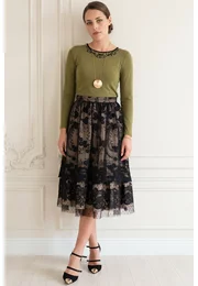 Bluza dark lime accesorizata cu broderie