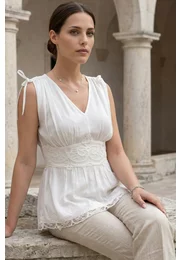 Bluza de vara alba cu peplum accesorizata cu boderie