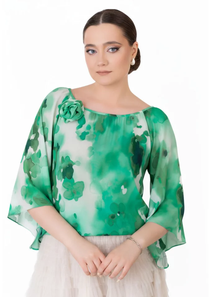 Bluza din vascoza in stil boem aqua marine flower
