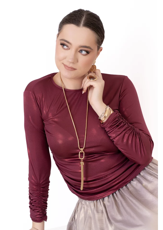 Bluza eleganta burgundy glittery cu elasticizare