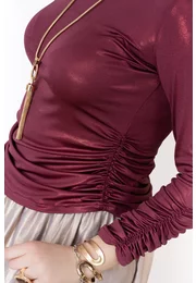Bluza eleganta burgundy glittery cu elasticizare
