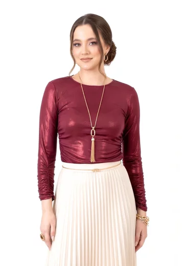 Bluza eleganta burgundy glittery cu elasticizare