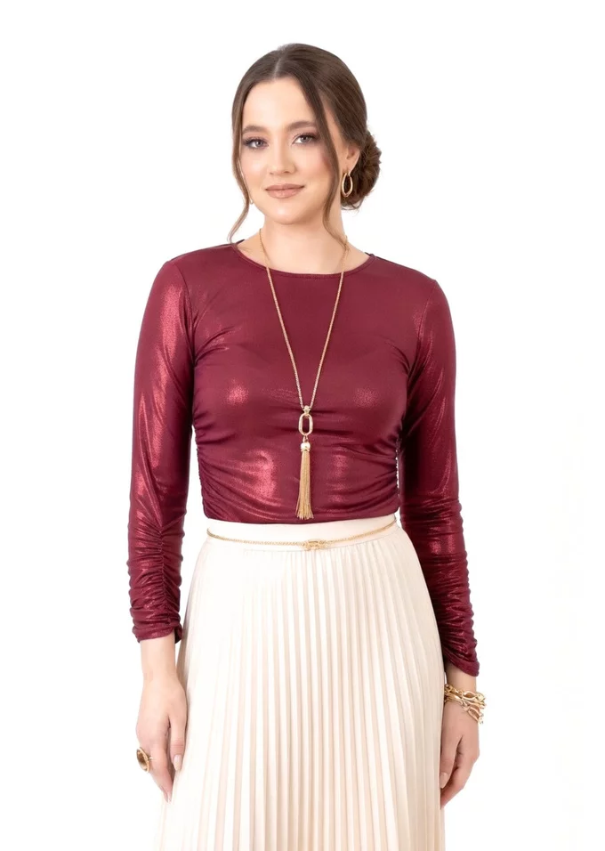 Bluza eleganta burgundy glittery cu elasticizare