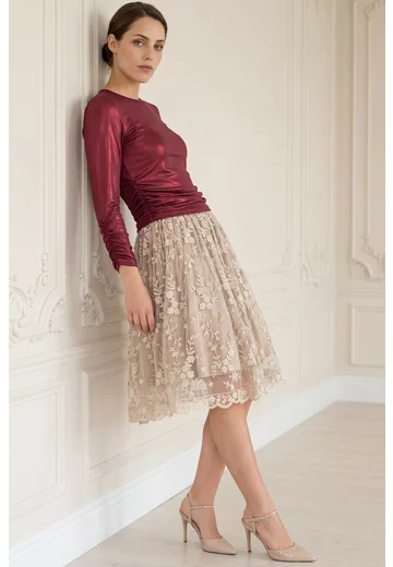 Bluza eleganta burgundy glittery cu elasticizare