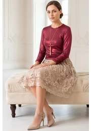 Bluza eleganta burgundy glittery cu elasticizare