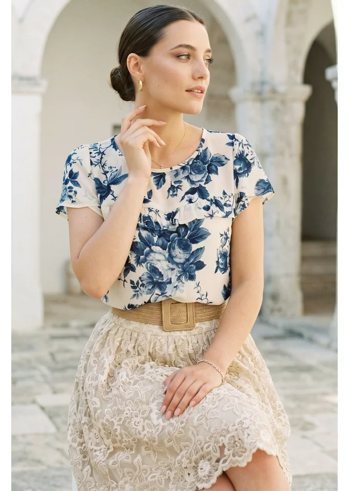 Bluza eleganta ceramic print din vascoza densa