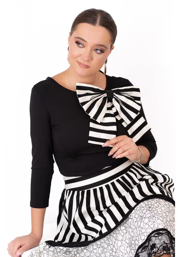 Bluza eleganta cu funda monocrome stripes din tafta alb negru