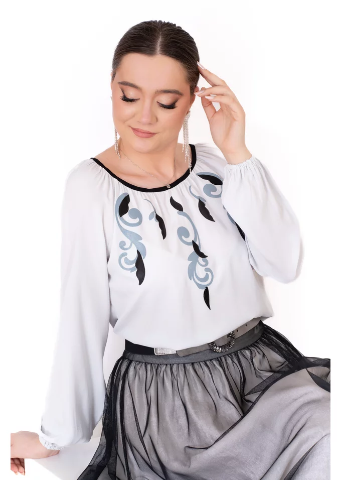 Bluza eleganta din vascoza grizata accesorizata cu broderie
