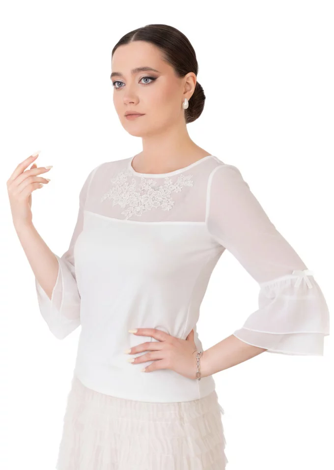 Bluza eleganta eclat blanche din jerse cu voal