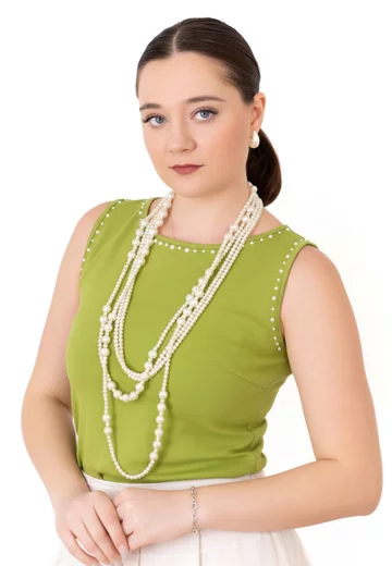 Bluza eleganta eclat green  fara maneci accesorizata cu perle