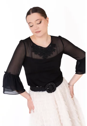 Bluza eleganta eclat noir din jerse cu voal