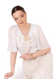 Bluza eleganta gold rose cu volan cerc
