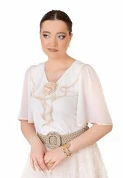 Bluza eleganta gold rose cu volan cerc