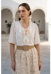Bluza eleganta gold rose cu volan cerc