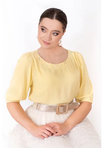 Bluza eleganta Golden Grace cu maneci bufante