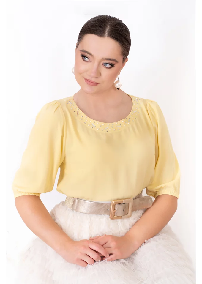 Bluza eleganta Golden Grace cu maneci bufante