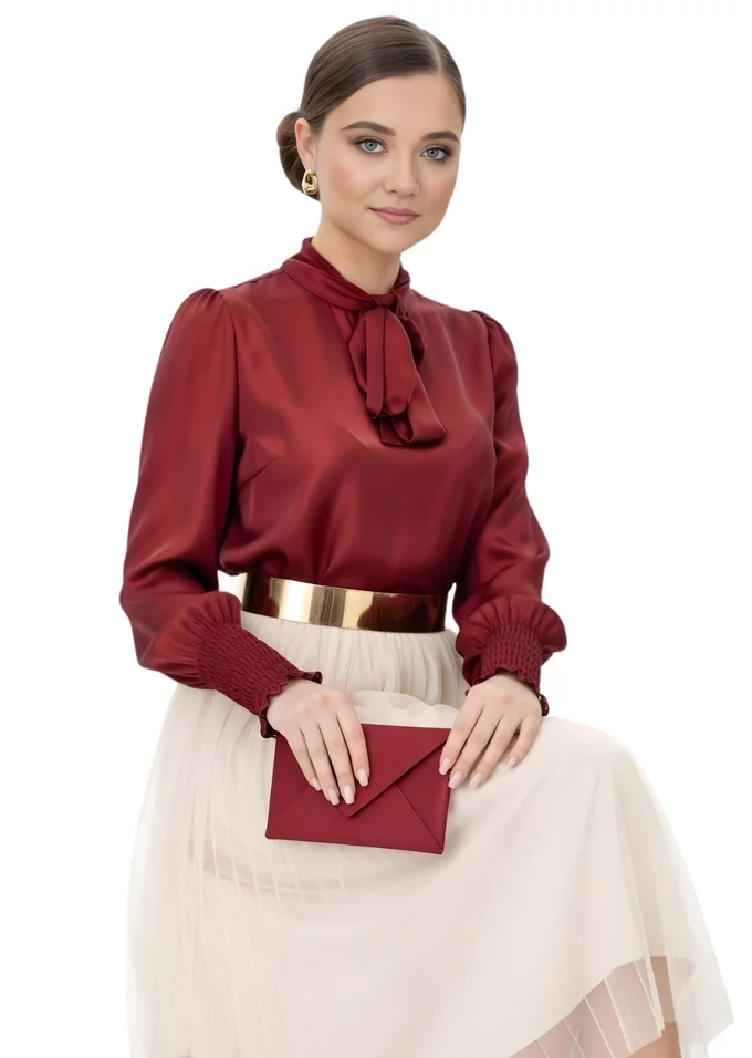 Bluza eleganta grena sidefat decorata cu esarfa