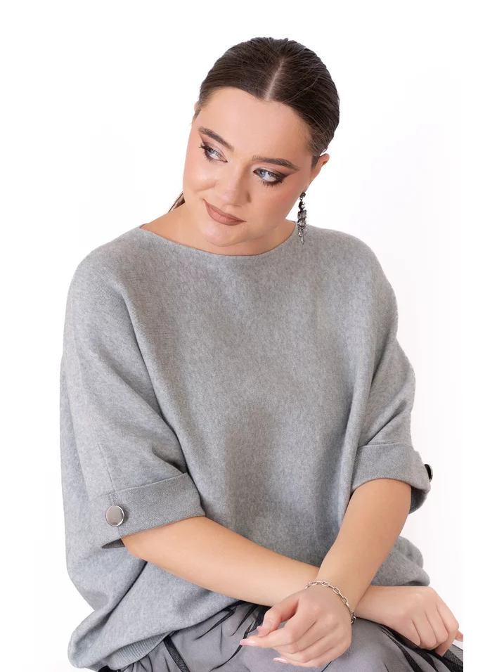 Bluza eleganta gri cu sidef si nasturi decorativi