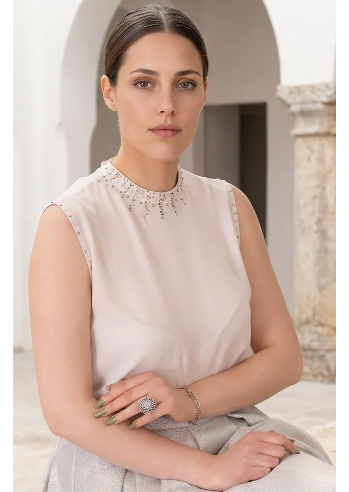Bluza eleganta iridescent summer cu strasuri fine