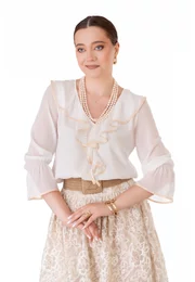 Bluza eleganta ivory cu accente gold si detaliu tip cascada