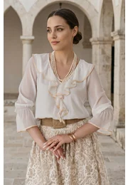 Bluza eleganta ivory cu accente gold si detaliu tip cascada