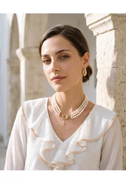 Bluza eleganta ivory cu accente gold si detaliu tip cascada
