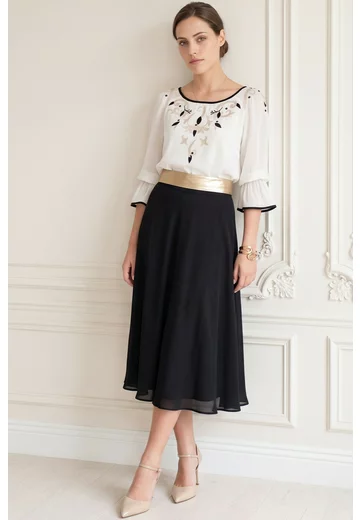 Bluza eleganta ivory cu detalii cream negru