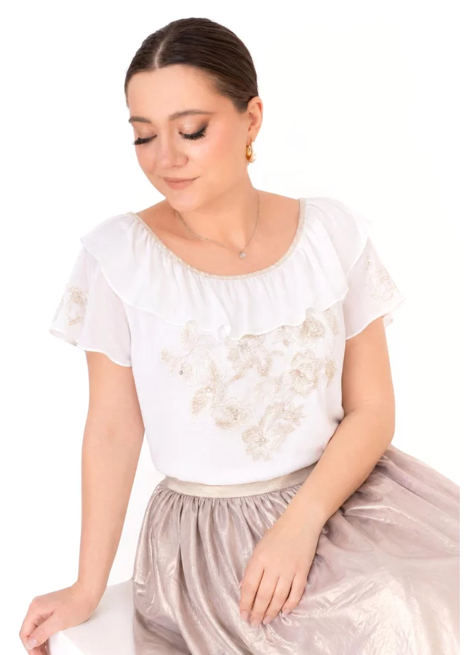 Bluza eleganta ivory cu insertii din dantela
