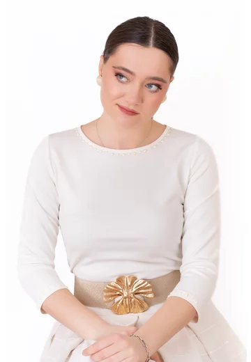 Bluza eleganta ivory decorata cu perle