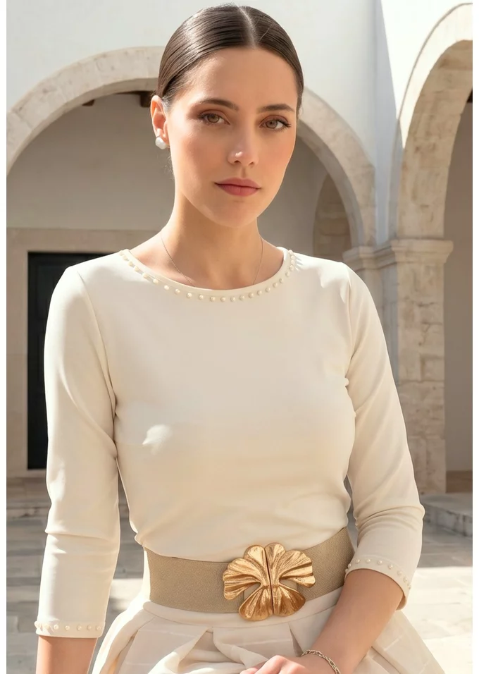 Bluza eleganta ivory decorata cu perle