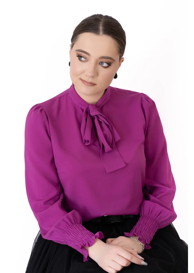 Bluza eleganta mov magenta cu detaliu tip esarfa