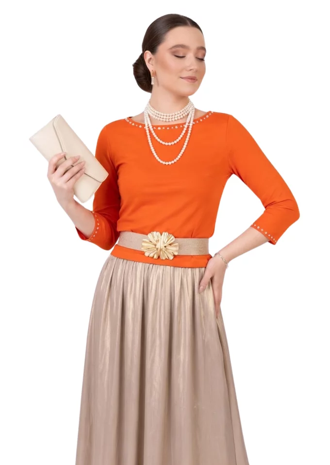 Bluza eleganta orange decorata cu perle