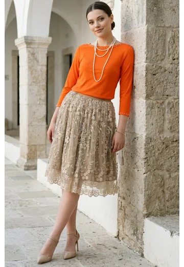Bluza eleganta orange decorata cu perle